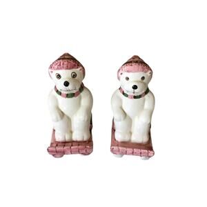 Vintage Sledding Bears Salt and Pepper Shakers